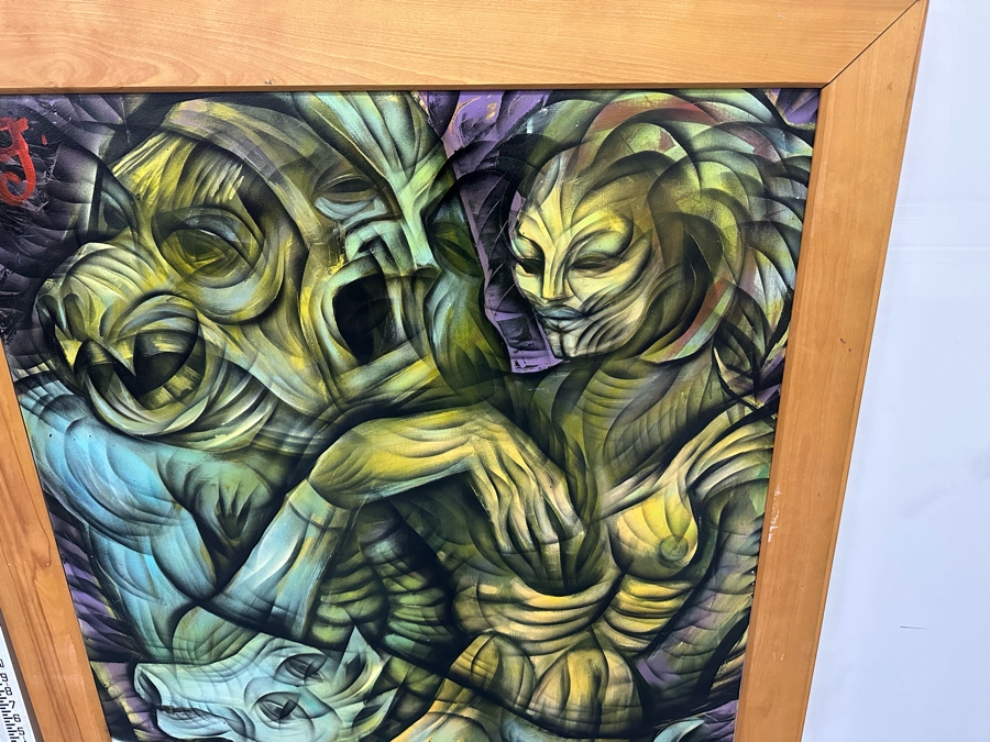 Large Original Abstract Cubism Painting On Canvas Signed G. Aug. 97 Defiesse 36 X 48 Framed 44 X 55 [Photo 3]