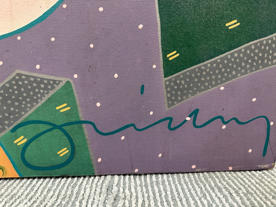 Large Original Abstract Painting On Canvas Signed But Signature Illegible  [Photo 7]