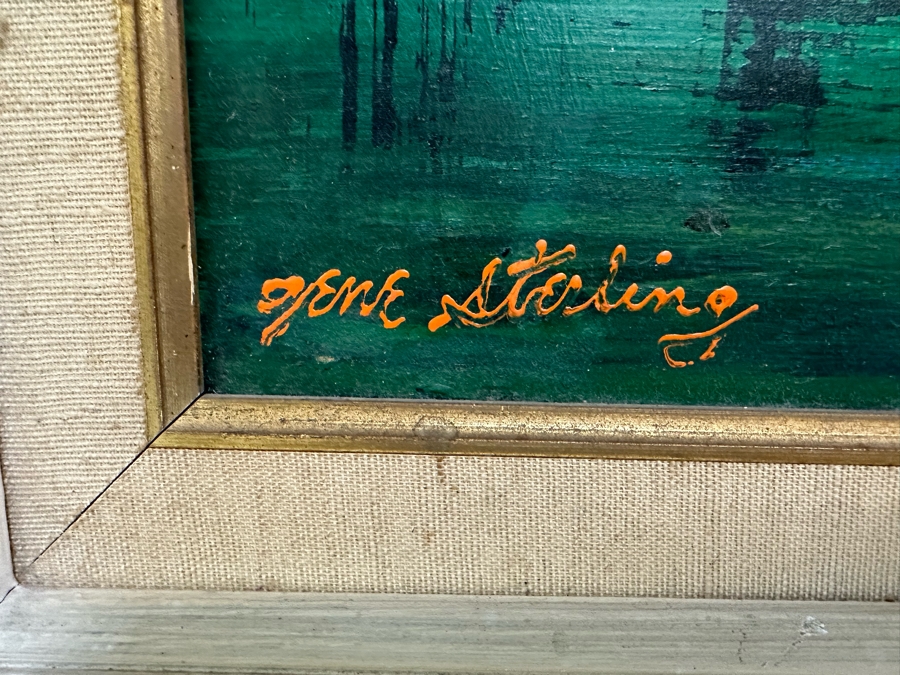 Original Mid-Century Abstract Bridge Cityscape With Boats On Water Signed Gene Sterling ( Laguna Beach Artist / Actor) 40 X 16 Framed 46 X 21 [Photo 7]