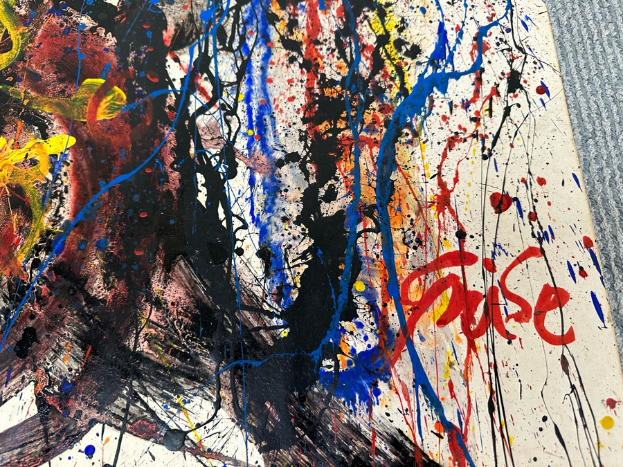 Hendrik Grise (1914-1982, Los Angeles) Original Abstract Modernist Painting On Paper In Manner Of Jackson Pollock Drip Painting Signed Grise 22.5W X 35H [Photo 12]