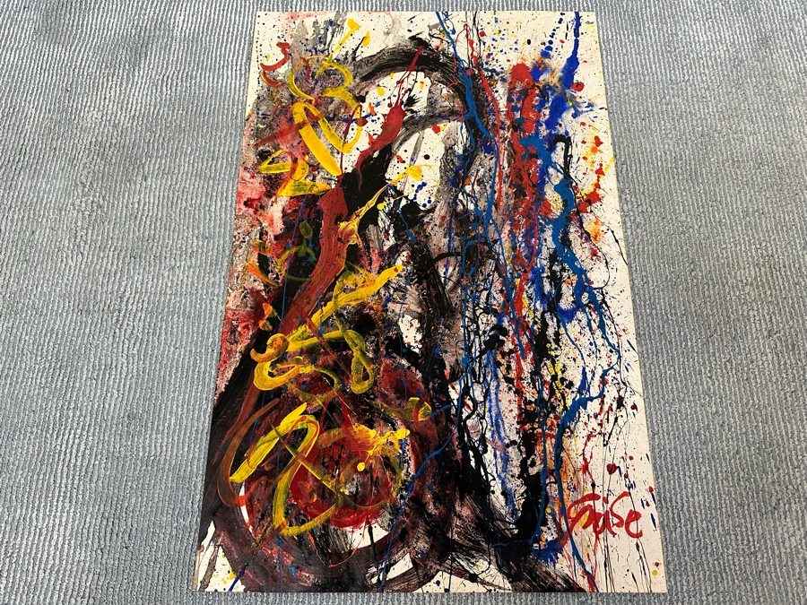 Hendrik Grise (1914-1982, Los Angeles) Original Abstract Modernist Painting On Paper In Manner Of Jackson Pollock Drip Painting Signed Grise 22.5W X 35H [Photo 14]