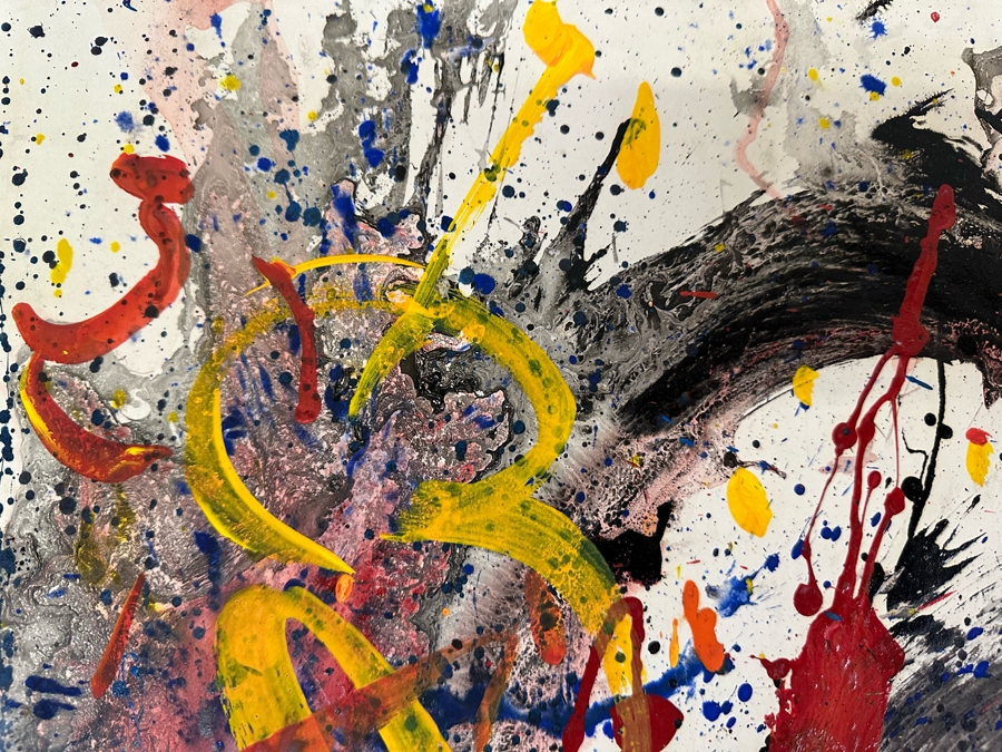 Hendrik Grise (1914-1982, Los Angeles) Original Abstract Modernist Painting On Paper In Manner Of Jackson Pollock Drip Painting Signed Grise 22.5W X 35H [Photo 9]