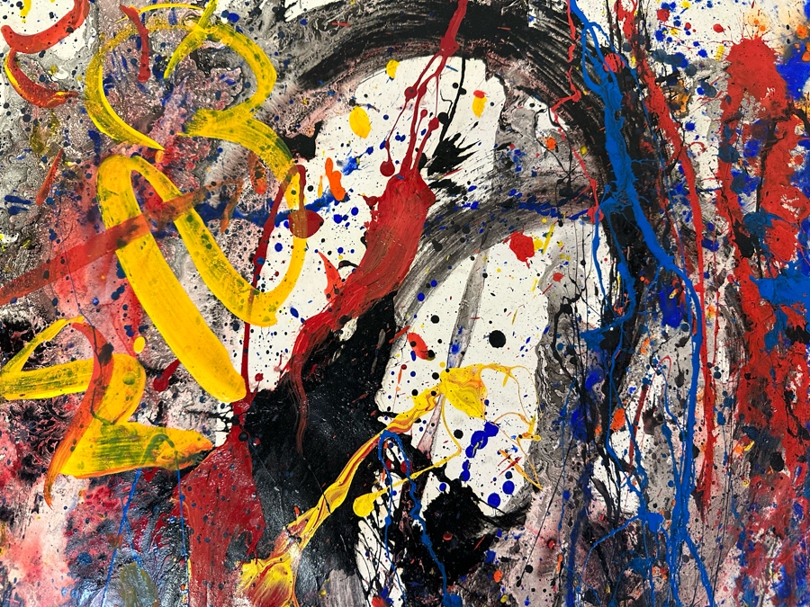 Hendrik Grise (1914-1982, Los Angeles) Original Abstract Modernist Painting On Paper In Manner Of Jackson Pollock Drip Painting Signed Grise 22.5W X 35H [Photo 7]