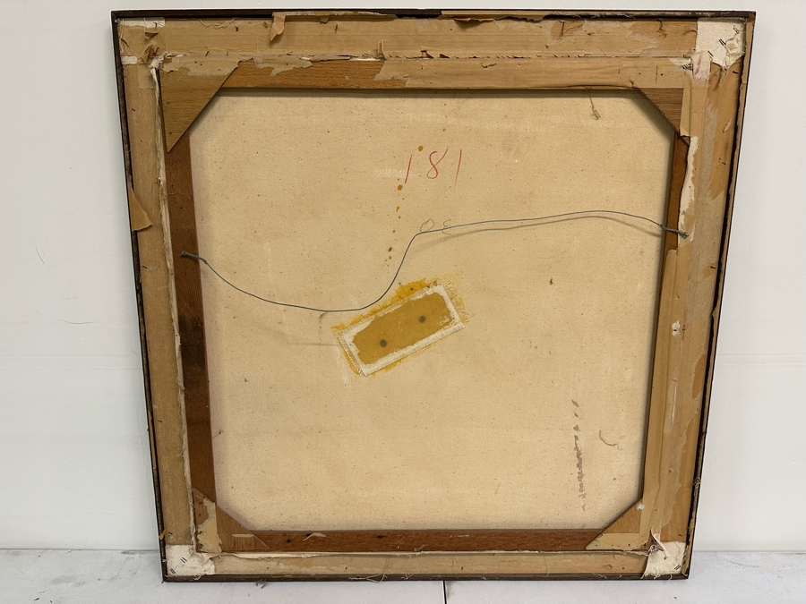 Original Signed Painting Of Woman Resting Near Boat Dock Signed Somkiat P. 71 32W X 32H Framed 37.5W X 37.5H [Photo 13]