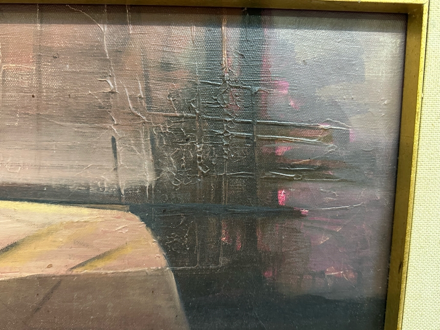 Original Signed Painting Of Woman Resting Near Boat Dock Signed Somkiat P. 71 32W X 32H Framed 37.5W X 37.5H [Photo 7]