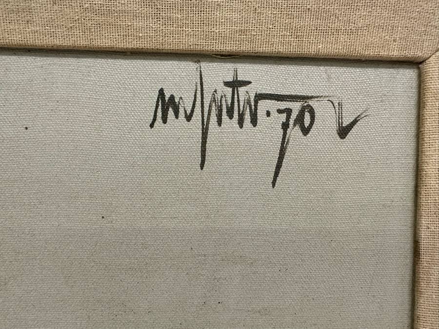 Original Abstract Mid-Century Impasto Painting On Canvas Of Cityscape River Scene 1970 Signature Illegible 24 X 18 Framed 32.5 X 26.5 [Photo 12]