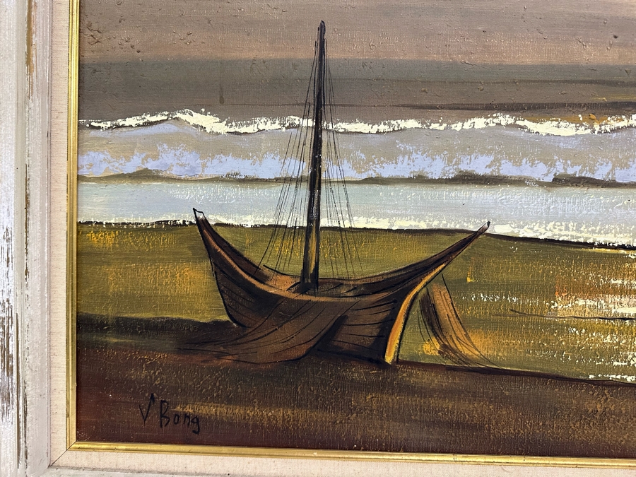 Original Mid-Century Breaking Ocean Wave Painting Signed V. Bong Bang 48W X 24H Framed 56 X 32 [Photo 3]