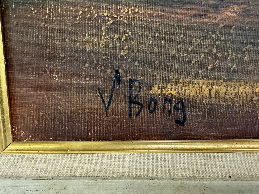 Original Mid-Century Breaking Ocean Wave Painting Signed V. Bong Bang 48W X 24H Framed 56 X 32 [Photo 5]