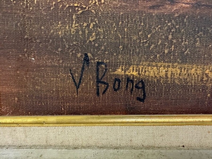 Original Mid-Century Breaking Ocean Wave Painting Signed V. Bong Bang 48W X 24H Framed 56 X 32 [Photo 4]