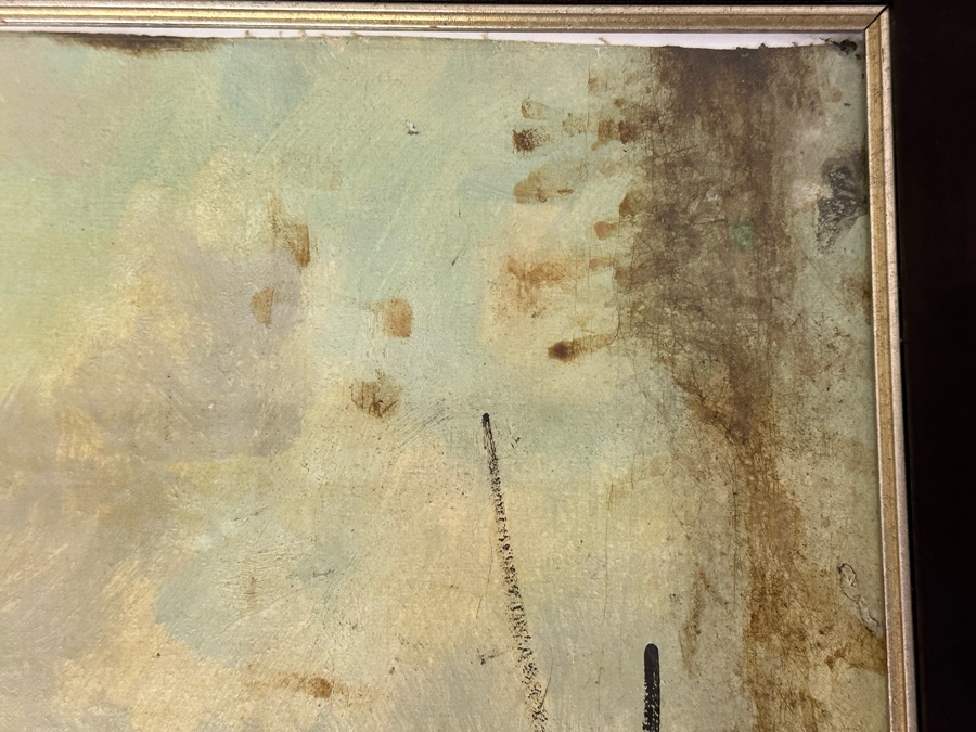 Original Abstract Painting Of Boats On The Beach On Canvas Behind Glass Frame Artist Signature Illegible 35 X 24 Framed 38 X 26 [Photo 9]