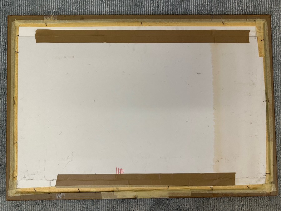 Original Abstract Painting Of Boats On The Beach On Canvas Behind Glass Frame Artist Signature Illegible 35 X 24 Framed 38 X 26 [Photo 19]