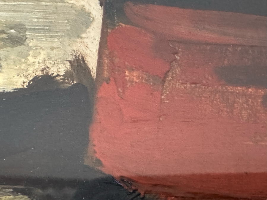 Original Abstract Painting Of Boats On The Beach On Canvas Behind Glass Frame Artist Signature Illegible 35 X 24 Framed 38 X 26 [Photo 14]