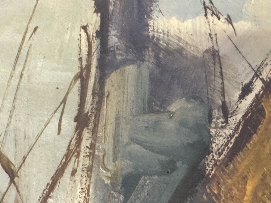 Original Abstract Painting Of Boats On The Beach On Canvas Behind Glass Frame Artist Signature Illegible 35 X 24 Framed 38 X 26 [Photo 16]