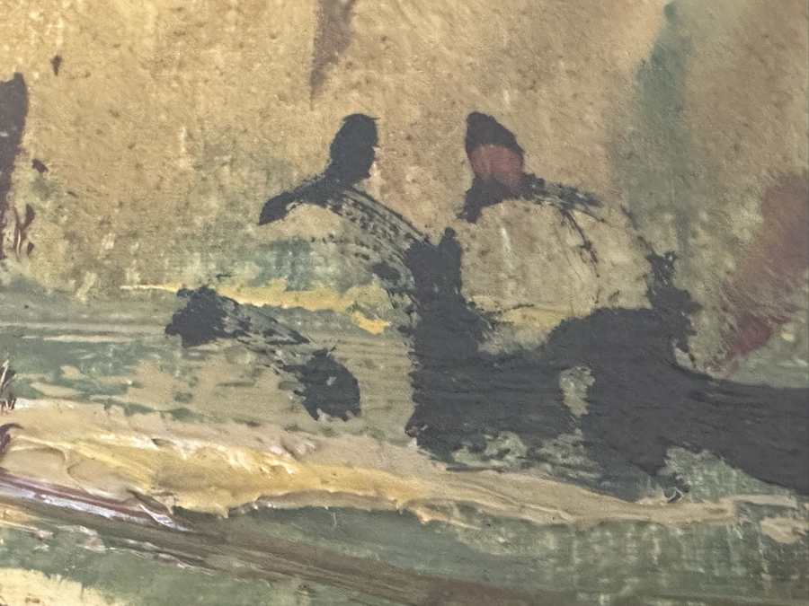 Original Abstract Painting Of Boats On The Beach On Canvas Behind Glass Frame Artist Signature Illegible 35 X 24 Framed 38 X 26 [Photo 15]