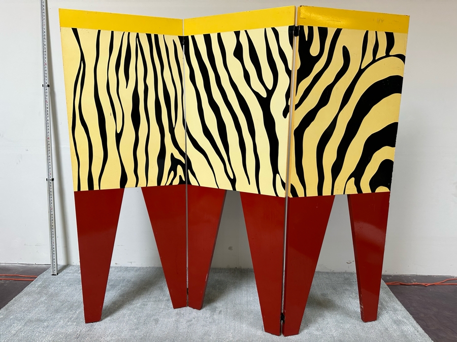 Bill Aby 1989 Original Unique Eighties Era Hand-Painted Room Divider Screen Signed Each Panel Is 28W X 80H [Photo 3]