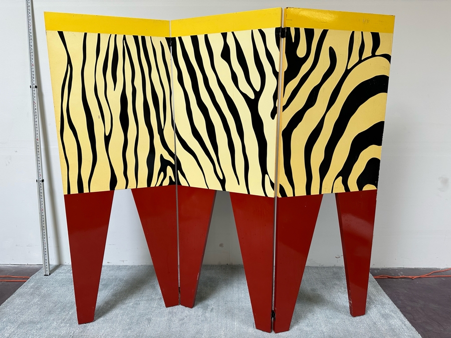 Bill Aby 1989 Original Unique Eighties Era Hand-Painted Room Divider Screen Signed Each Panel Is 28W X 80H [Photo 5]