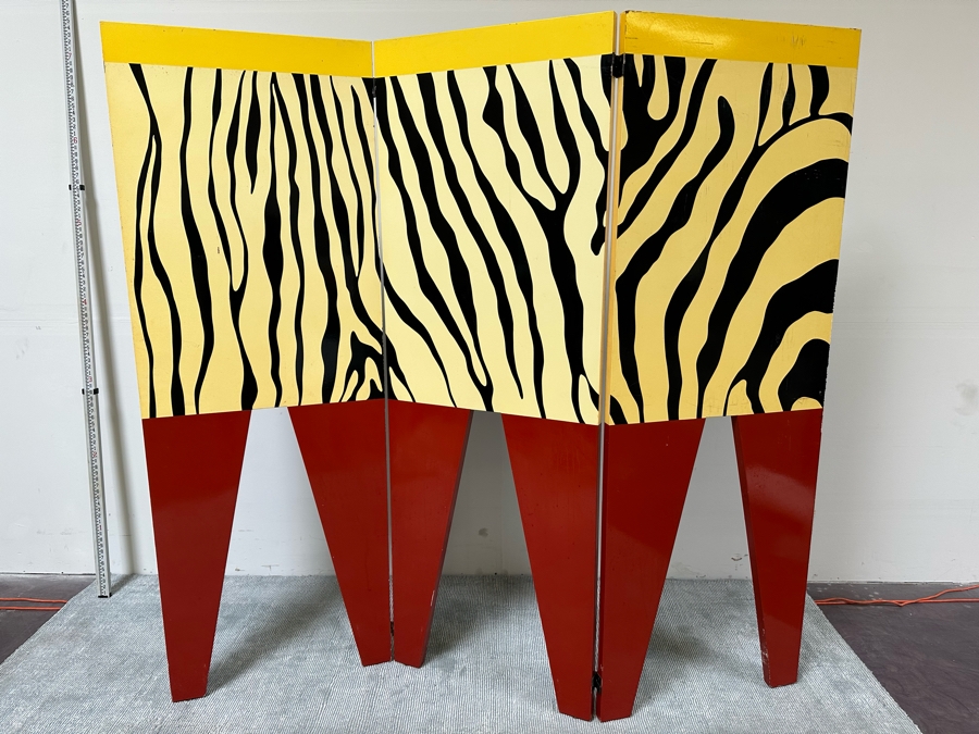 Bill Aby 1989 Original Unique Eighties Era Hand-Painted Room Divider Screen Signed Each Panel Is 28W X 80H [Photo 4]