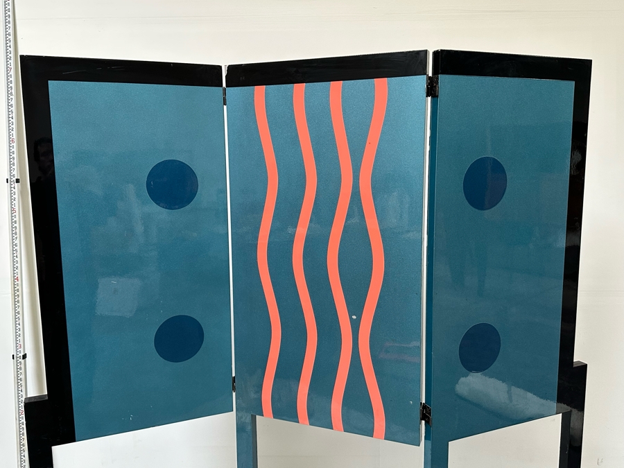 Original 1986 Unique Eighties Era Hand-Painted Room Divider Screen Signed And Titled 'Cosmic Particles' Will(ie) Sally? Each Panel Is 24W X 80H [Photo 4]