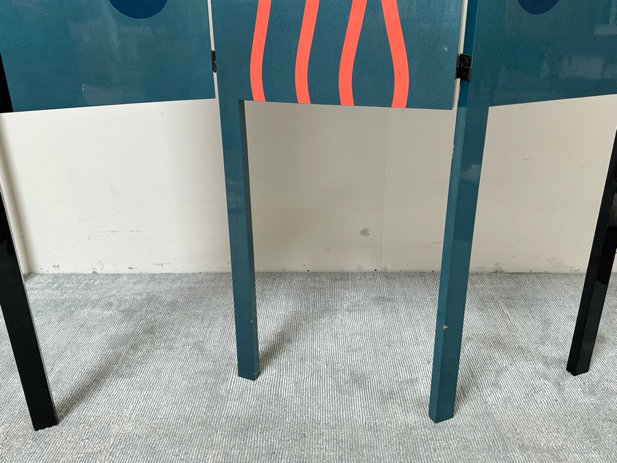 Original 1986 Unique Eighties Era Hand-Painted Room Divider Screen Signed And Titled 'Cosmic Particles' Will(ie) Sally? Each Panel Is 24W X 80H [Photo 5]