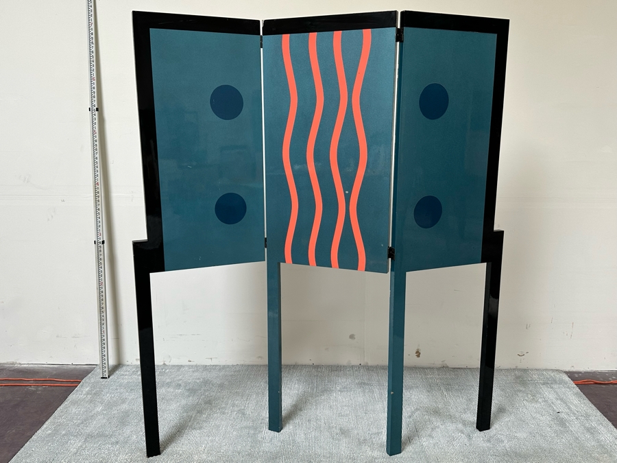 Original 1986 Unique Eighties Era Hand-Painted Room Divider Screen Signed And Titled 'Cosmic Particles' Will(ie) Sally? Each Panel Is 24W X 80H [Photo 3]