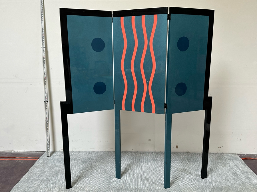 Original 1986 Unique Eighties Era Hand-Painted Room Divider Screen Signed And Titled 'Cosmic Particles' Will(ie) Sally? Each Panel Is 24W X 80H [Photo 2]