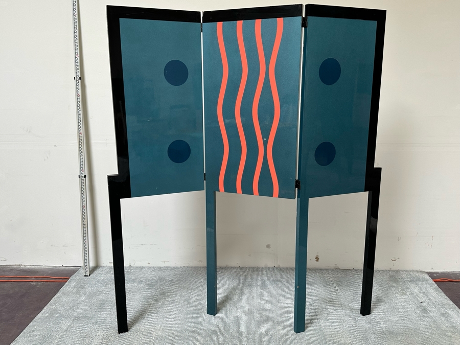 Original 1986 Unique Eighties Era Hand-Painted Room Divider Screen Signed And Titled 'Cosmic Particles' Will(ie) Sally? Each Panel Is 24W X 80H