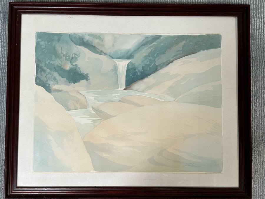 Robert White Original Watercolor Painting On Paper 1987 Titled 'Waterfall And Creek' DeVorzon Gallery 30 X 22 Framed 38 X 31 [Photo 3]