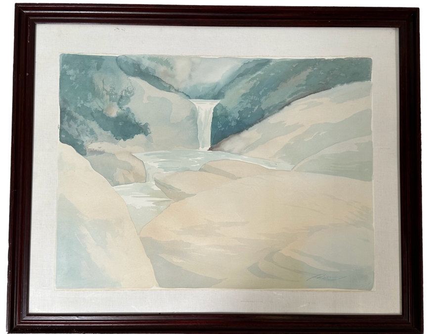 Robert White Original Watercolor Painting On Paper 1987 Titled 'Waterfall And Creek' DeVorzon Gallery 30 X 22 Framed 38 X 31 [Photo 2]