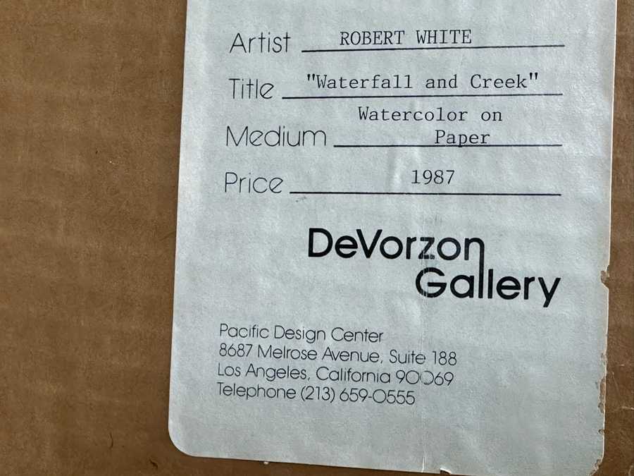 Robert White Original Watercolor Painting On Paper 1987 Titled 'Waterfall And Creek' DeVorzon Gallery 30 X 22 Framed 38 X 31 [Photo 10]