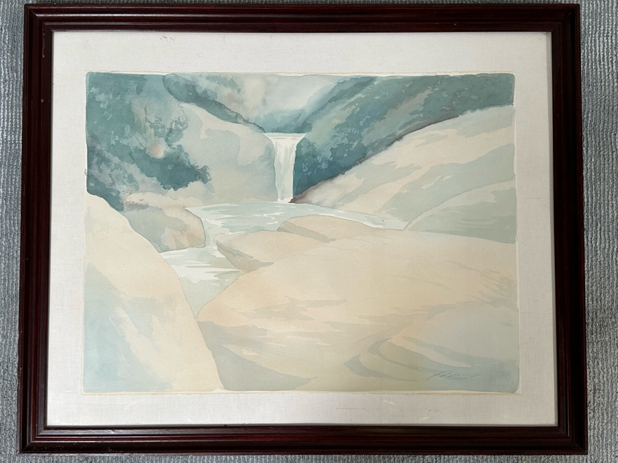 Robert White Original Watercolor Painting On Paper 1987 Titled 'Waterfall And Creek' DeVorzon Gallery 30 X 22 Framed 38 X 31 [Photo 4]