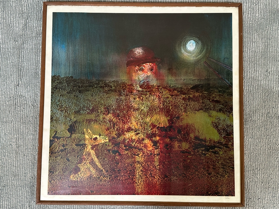 Sir Sidney Robert Nolan (1917-1992, Australian) Hand Signed Limited Edition Surrealism Print Titled 'Landscape - Miner With Dog' Signed 1 Of 70 30W X 30H Framed 33.5W X 33.5H [Photo 5]