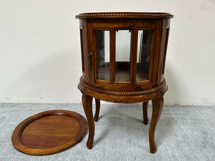 Wooden Round Curio Table With Removal Top Tray 20W X 29.5H