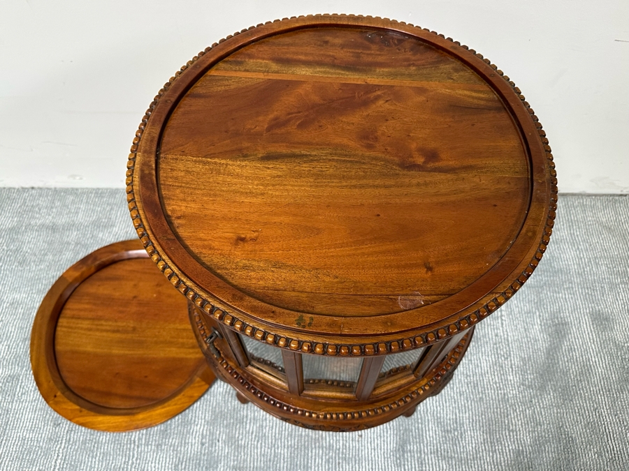Wooden Round Curio Cabinet Table With Removal Top Tray 20W X 29.5H [Photo 7]