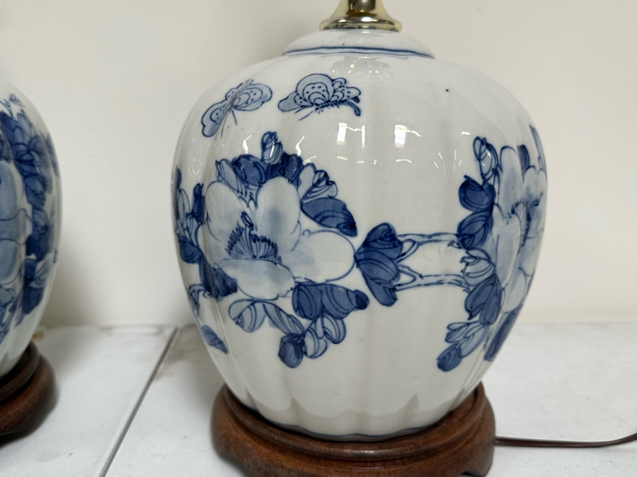 Pair Of Chinese Blue & White Porcelain Table Lamps 22H [Photo 3]