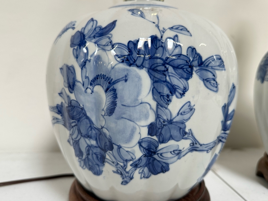 Pair Of Chinese Blue & White Porcelain Table Lamps 22H [Photo 4]