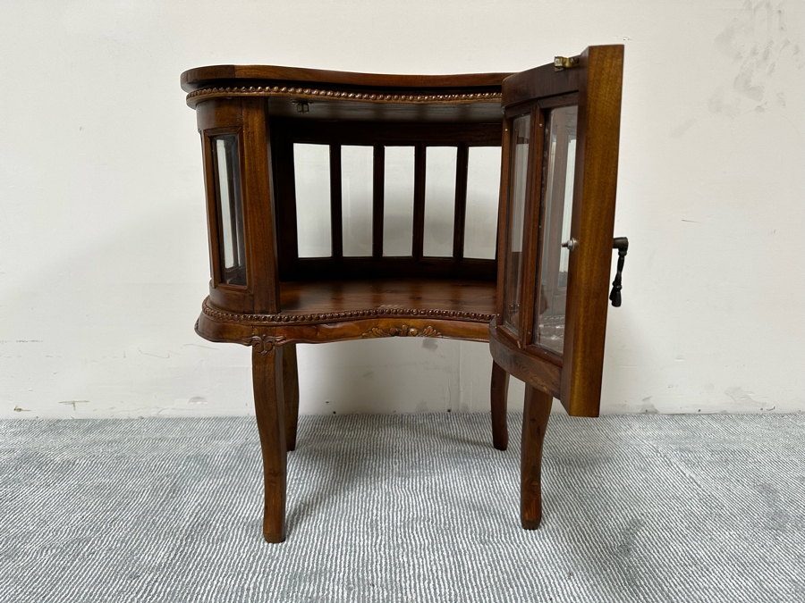 Wooden Kidney Shaped Curio Cabinet Table With Removal Top Tray 28W X 17D X 29.5H [Photo 5]
