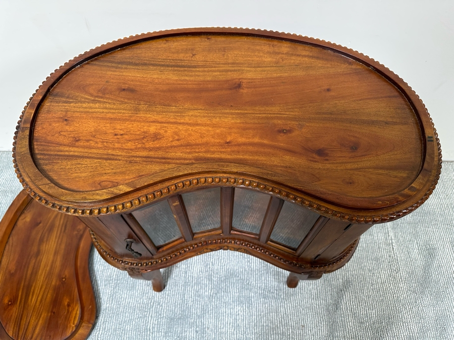 Wooden Kidney Shaped Curio Cabinet Table With Removal Top Tray 28W X 17D X 29.5H [Photo 9]