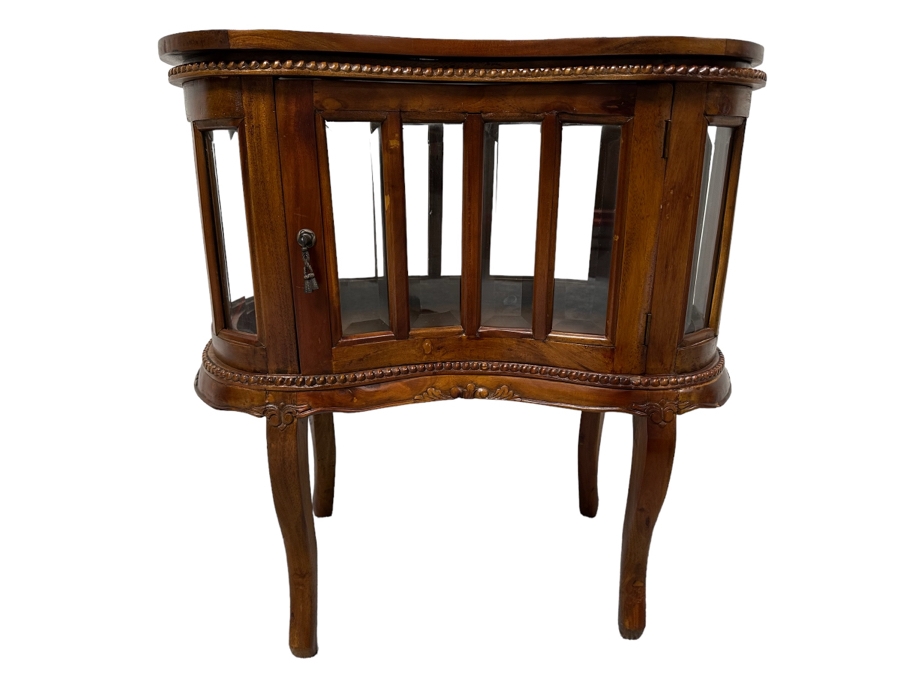 Wooden Kidney Shaped Curio Cabinet Table With Removal Top Tray 28W X 17D X 29.5H [Photo 1]