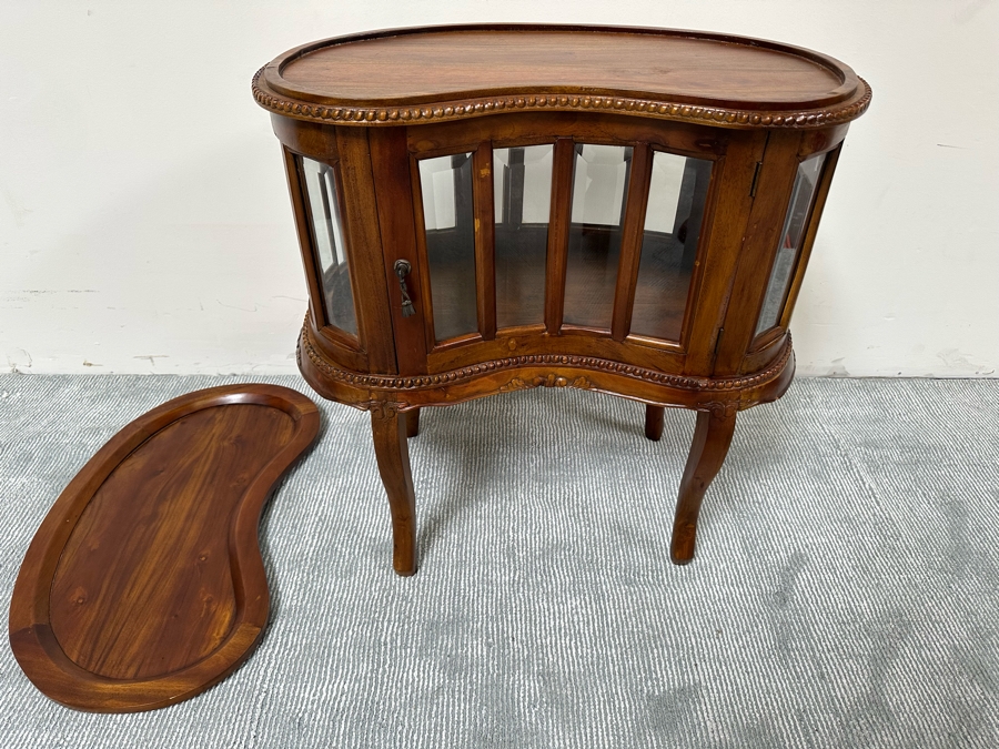 Wooden Kidney Shaped Curio Cabinet Table With Removal Top Tray 28W X 17D X 29.5H [Photo 8]