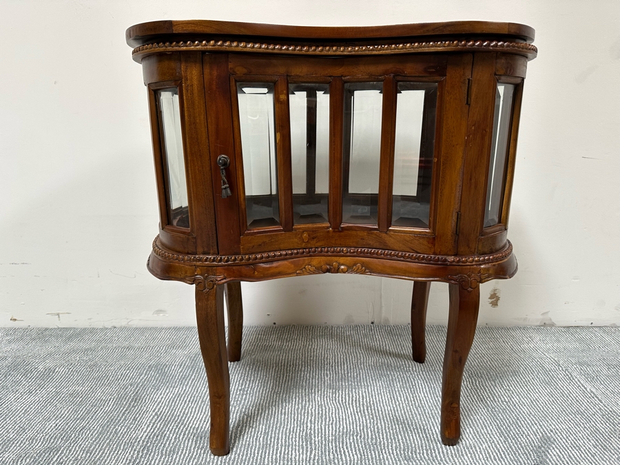 Wooden Kidney Shaped Curio Cabinet Table With Removal Top Tray 28W X 17D X 29.5H [Photo 3]