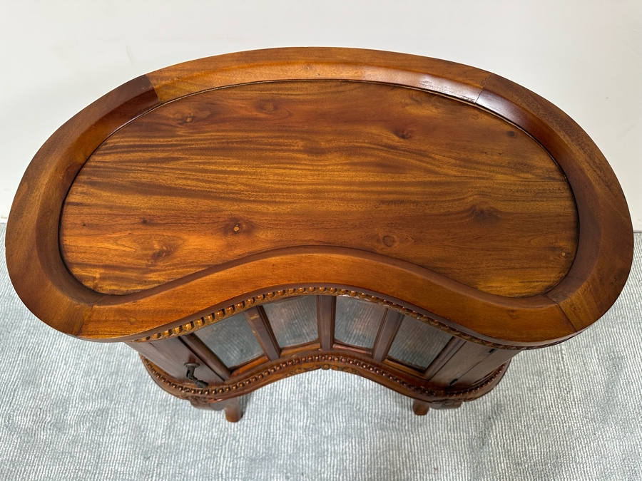 Wooden Kidney Shaped Curio Cabinet Table With Removal Top Tray 28W X 17D X 29.5H [Photo 7]