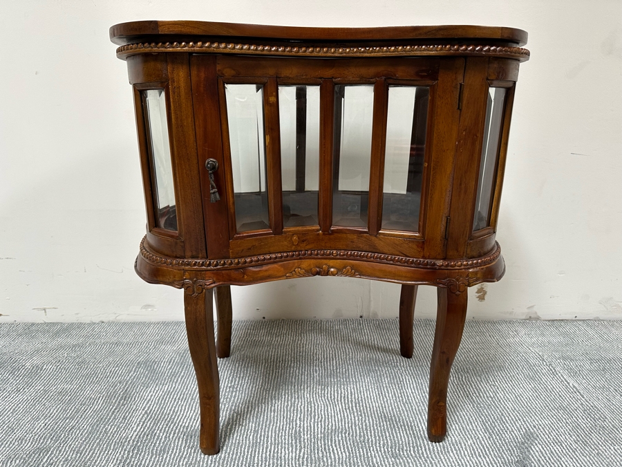 Wooden Kidney Shaped Curio Cabinet Table With Removal Top Tray 28W X 17D X 29.5H [Photo 2]