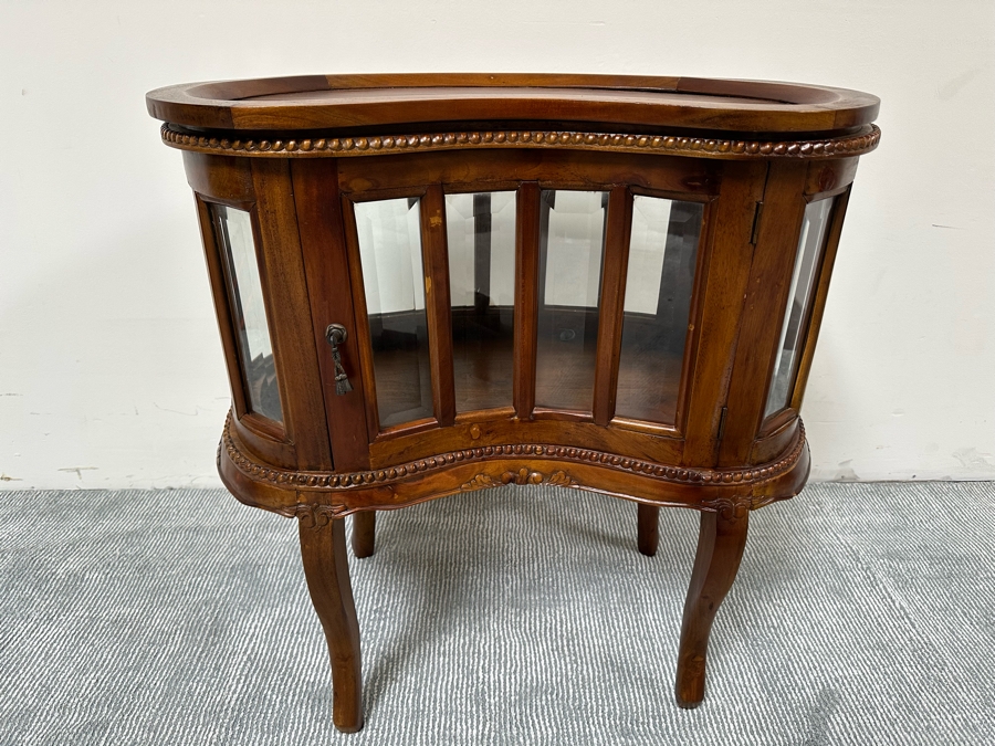 Wooden Kidney Shaped Curio Cabinet Table With Removal Top Tray 28W X 17D X 29.5H [Photo 4]