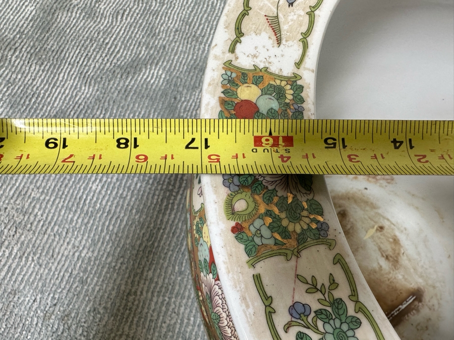 Large Chinese Hand Painted Porcelain Flower Pot Planter Fishbowl 17W X 13H With Wooden Stand [Photo 13]