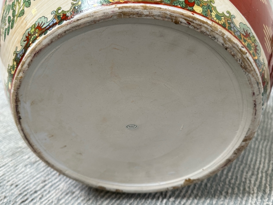 Large Chinese Hand Painted Porcelain Flower Pot Planter Fishbowl 17W X 13H With Wooden Stand [Photo 10]