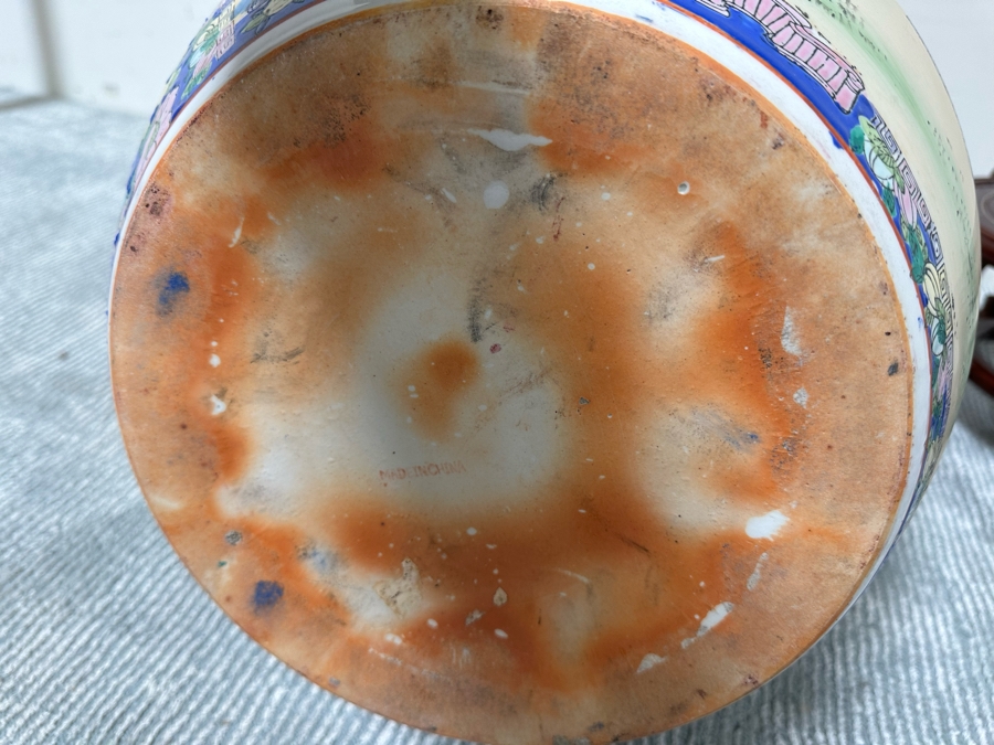 Chinese Hand Painted Porcelain Flower Pot Planter Fishbowl 15W X 12H With Wooden Stand [Photo 11]