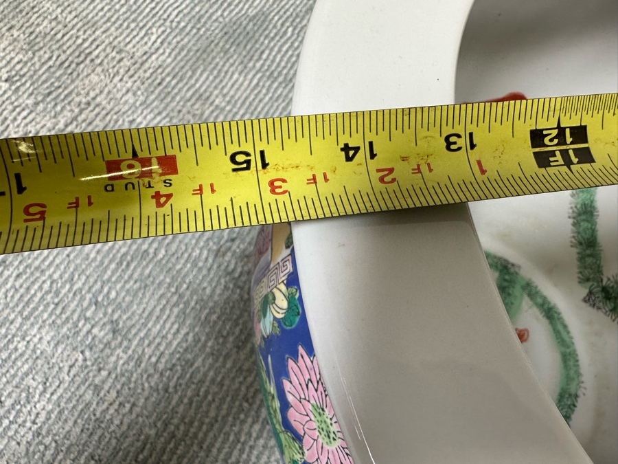 Chinese Hand Painted Porcelain Flower Pot Planter Fishbowl 15W X 12H With Wooden Stand [Photo 13]