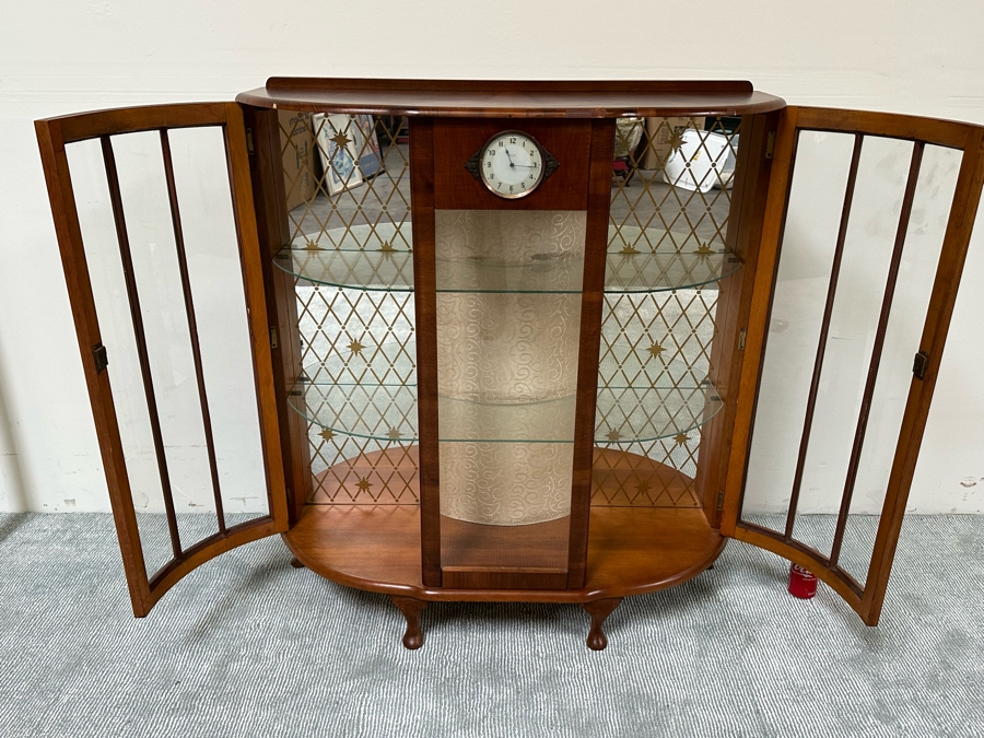 Unique Mid-Century Wooden Curio Cabinet With Built-In Smiths 30 Hour Clock Made In Great Britain 41W X 15D X 46H [Photo 12]