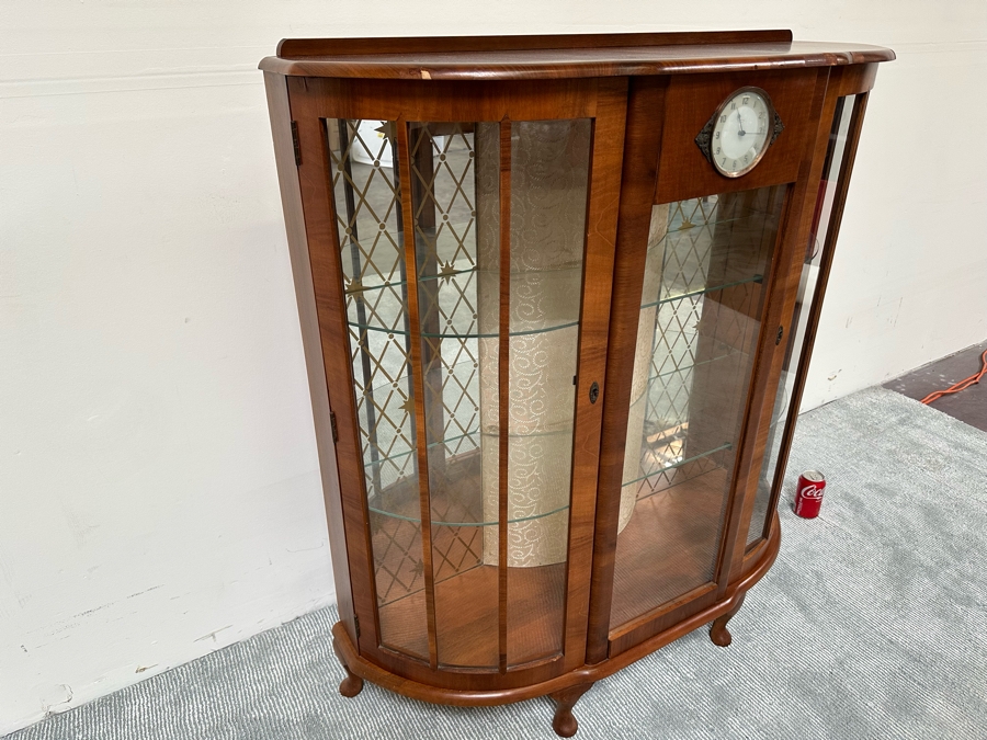 Unique Mid-Century Wooden Curio Cabinet With Built-In Smiths 30 Hour Clock Made In Great Britain 41W X 15D X 46H [Photo 10]