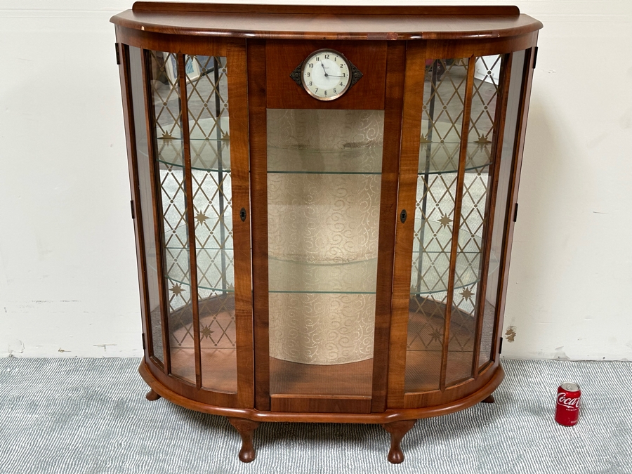 Unique Mid-Century Wooden Curio Cabinet With Built-In Smiths 30 Hour Clock Made In Great Britain 41W X 15D X 46H [Photo 4]